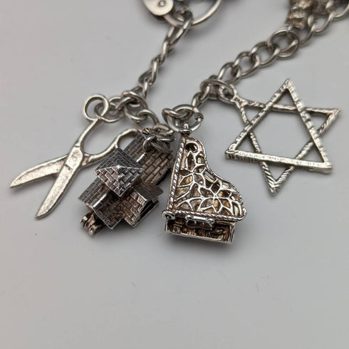 British vintage sterling silver charm bracelet 31g